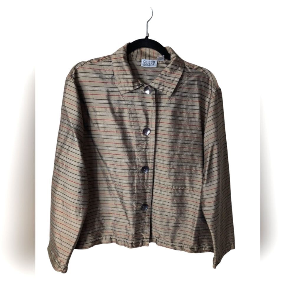 Chico's Silk Striped Lightweight Jacket Blazer sz M